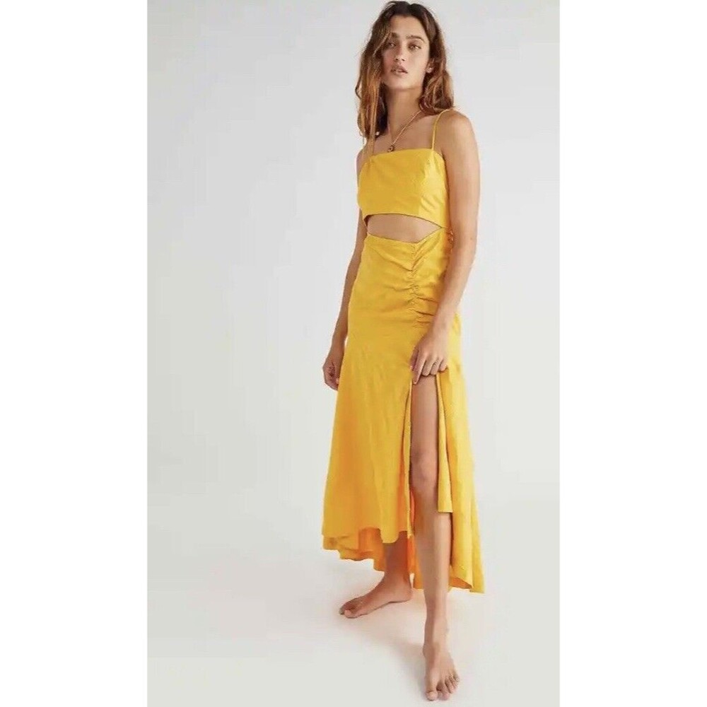 Free People Dress Endless Summer Ready Midi Yellow Button Up Size XS New
